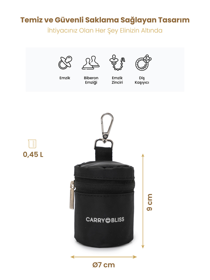 Siyah PaciPal Astarlı Emzik Saklama Çantası - 2
