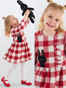 Bunny Plaid Girl Dress - Denokids