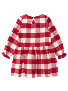 Siyah Tavşan Kırmızı Ekose Kız Çocuk Kol Ucu Lastikli Elbise - 4