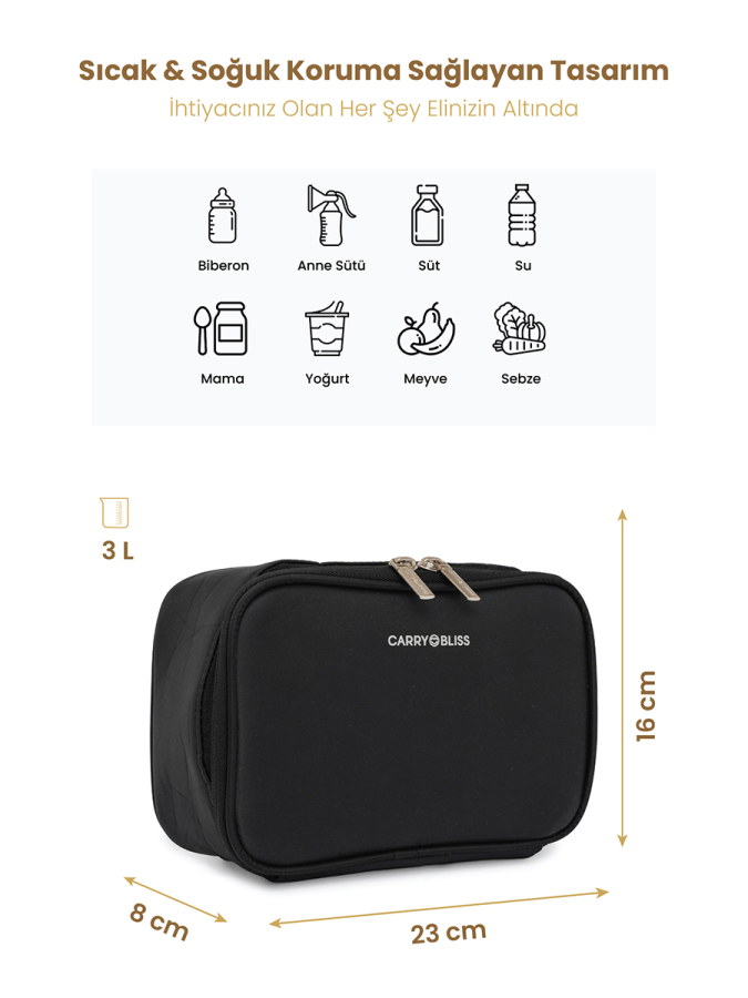 Siyah ThermaPouch Mama ve Atıştırmalık Çantası - 2