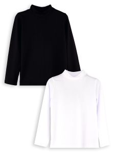 Siyah ve Beyaz Unisex Çocuk 2'li Paket Boğazlı T-shirt - 3