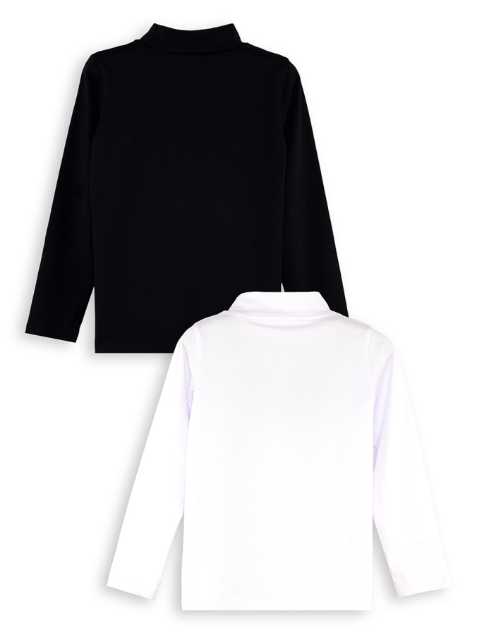 Siyah ve Beyaz Unisex Çocuk 2'li Paket Boğazlı T-shirt - 4
