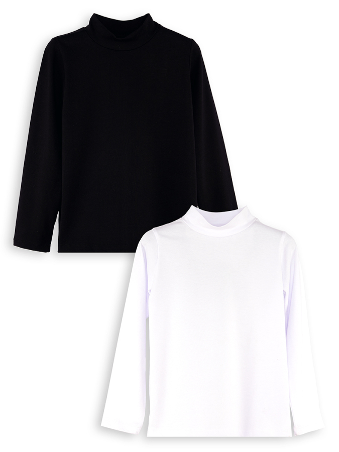 Unisex Çocuk Pamuklu Siyah-Beyaz Uzun Kollu 2'li Paket T-Shirt 4-8 Yaş - 3