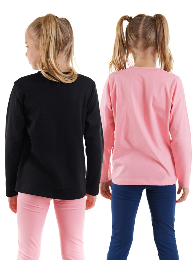Kız Çocuk Pamuklu Siyah-Pembe Uzun Kollu 2'li Paket T-Shirt 3-8 Yaş - 2