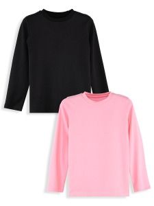 Kız Çocuk Pamuklu Siyah-Pembe Uzun Kollu 2'li Paket T-Shirt 3-8 Yaş - 3