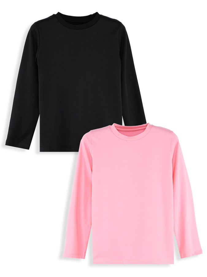 Kız Çocuk Pamuklu Siyah-Pembe Uzun Kollu 2'li Paket T-Shirt 3-8 Yaş - 3