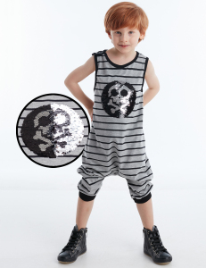 Skull Erkek Çocuk Çizgili Tulum - Denokids