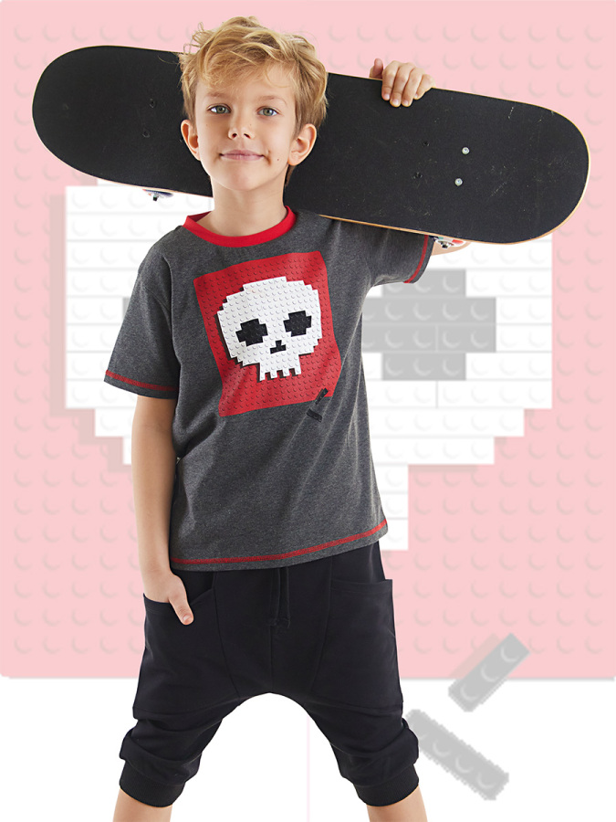 Skull Erkek Çocuk T-shirt Kapri Şort Takım - 1