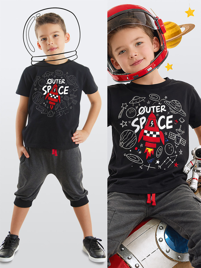 Space Rocket Boy T-shirt&Capri Pants Set - 1