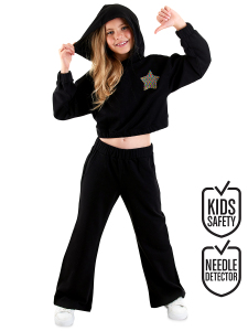 Star Girl Crop-Top Black Tracksuit - Denokids