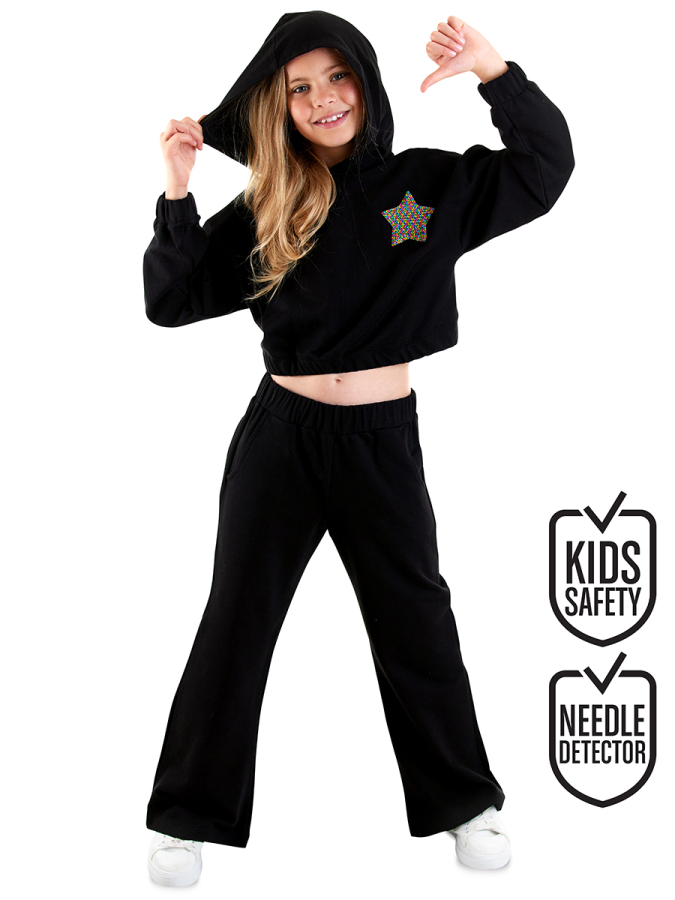 Star Girl Crop-Top Black Tracksuit - 1