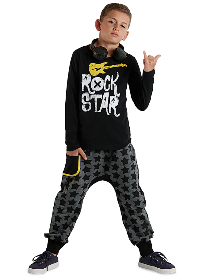 Star Rock Grey Black Boy Pants Set - 1