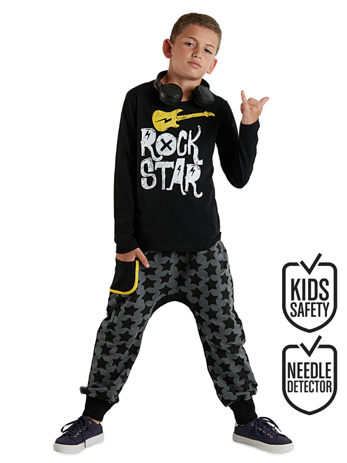Star Rock Grey Black Boy Pants Set - 1