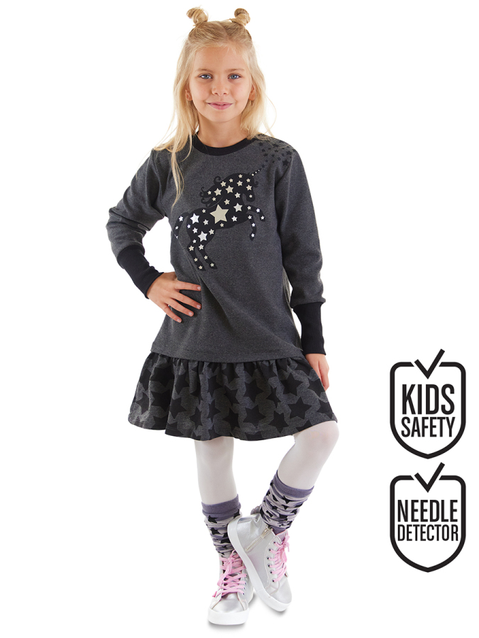 Star Unicorn Girl Grey Dress - 1