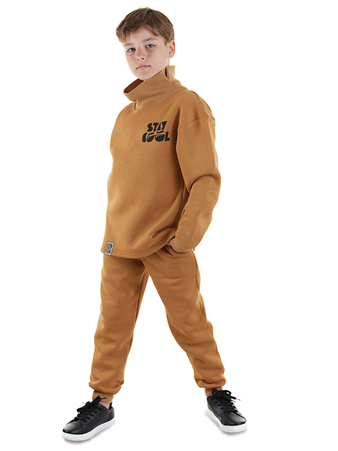 Stay Cool Oversize Erkek Çocuk Hardal Eşofman Takım - 1