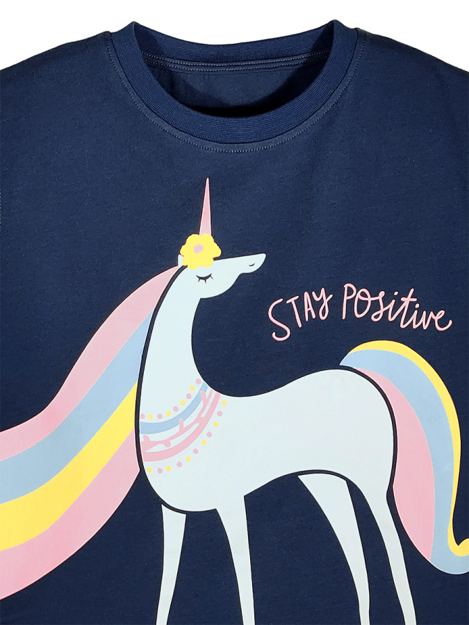 Kız Çocuk Takım İkili Unicorn Penye T-shirt Dokuma Geniş Paça Pantolon Yazlık 4-10 Yaş - 2