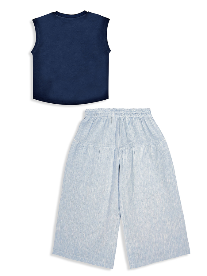 Kız Çocuk Takım İkili Unicorn Penye T-shirt Dokuma Geniş Paça Pantolon Yazlık 4-10 Yaş - 6