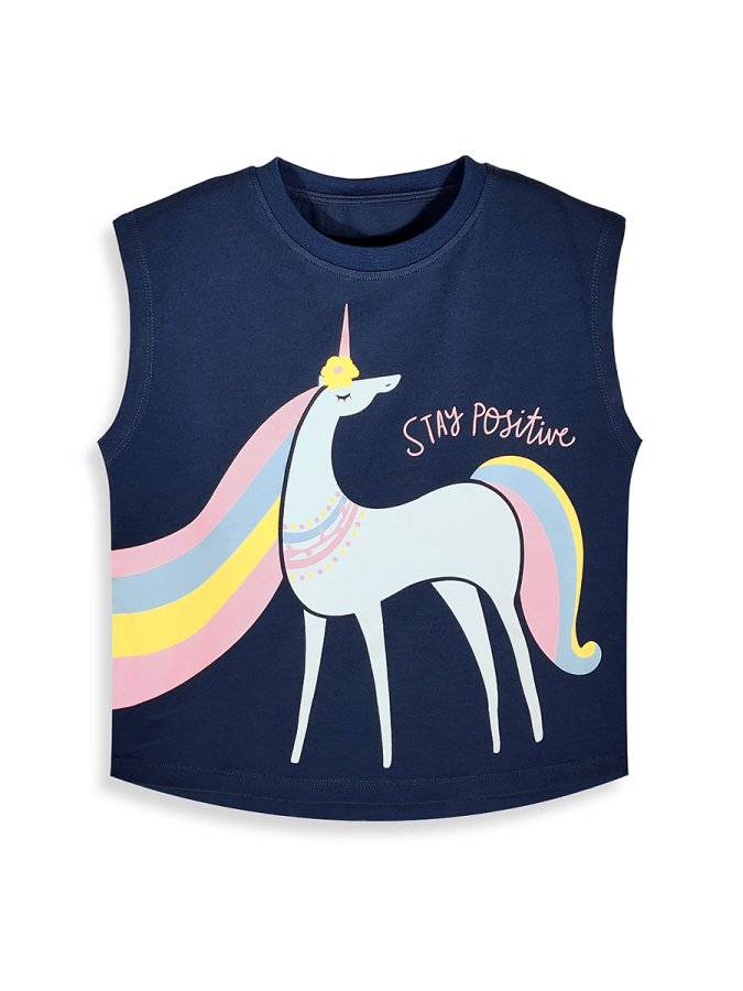 Kız Çocuk Takım İkili Unicorn Penye T-shirt Dokuma Geniş Paça Pantolon Yazlık 4-10 Yaş - 7