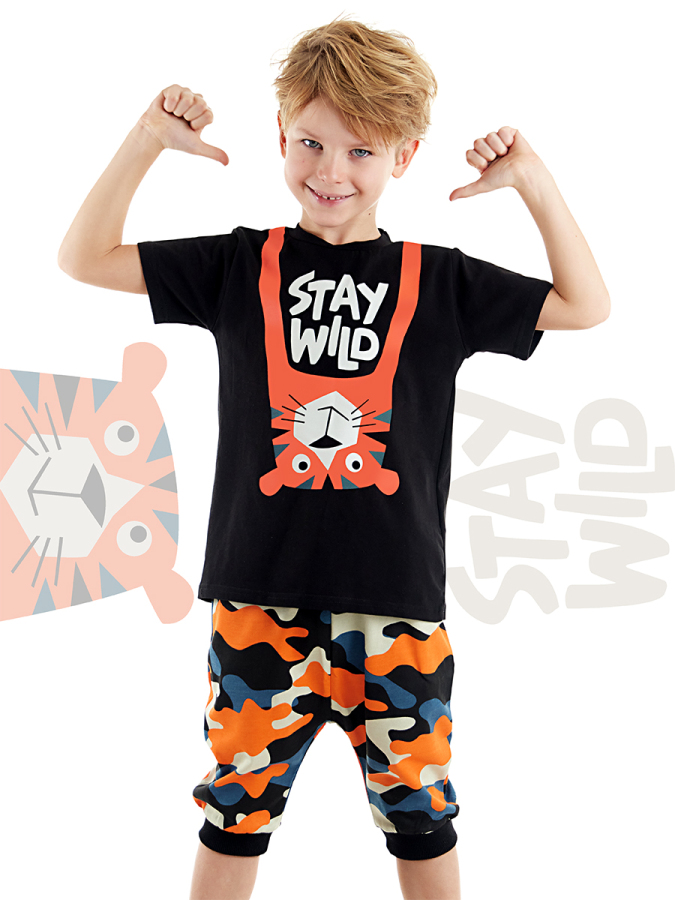 Stay Wild Erkek Çocuk Yazlık T-Shirt Kapri Şort Takım - 1