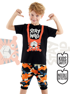 Stay Wild Erkek Çocuk Yazlık T-Shirt Kapri Şort Takım - Denokids