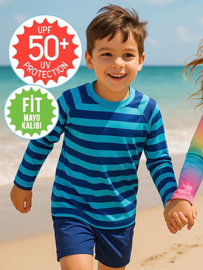 Striped Boy UVP+50 Sun Protection Swimsuit Top - 1