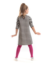 Striped Dark Grey Girl Dress - Thumbnail