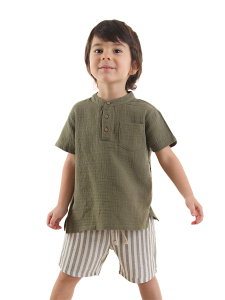 Striped Muslin Boy Shirt&Shorts Set - Denokids