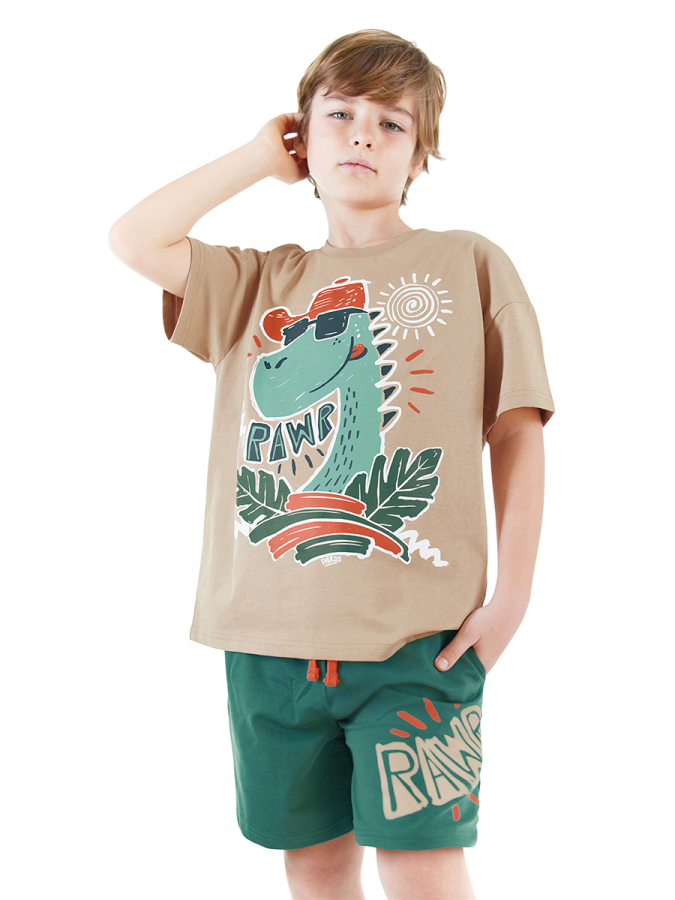 Summer Dino Erkek Çocuk T-shirt Şort Takım - 1