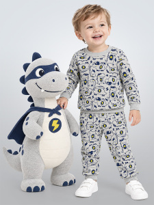 Super Dino Baby Boy Grey Pyjamas Set - Denokids