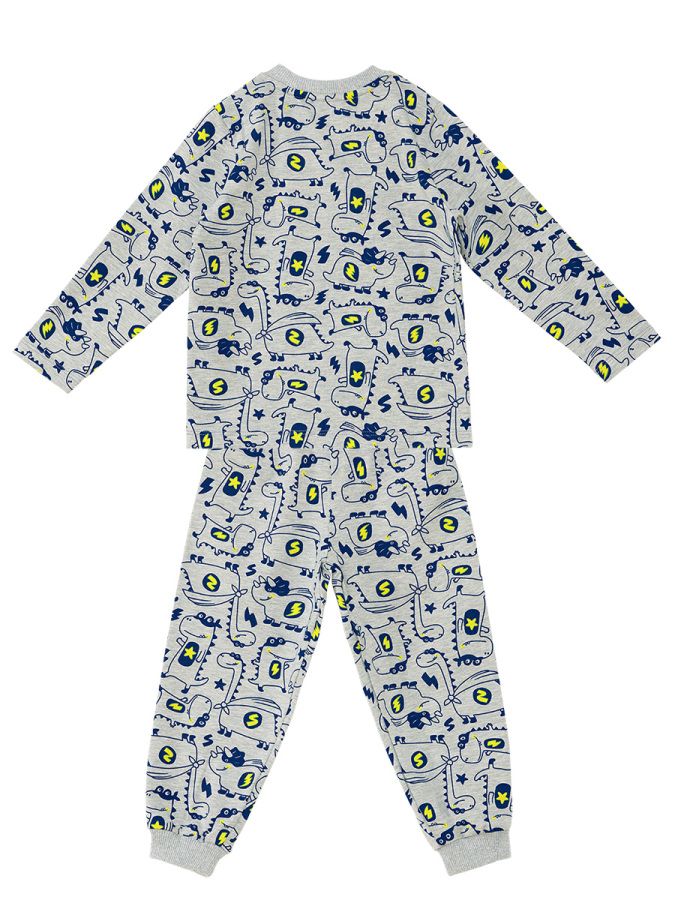 Süper Dino Erkek Bebek Gri Pijama Takımı - 3
