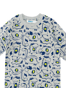 Süper Dino Erkek Bebek Gri Pijama Takımı - 9