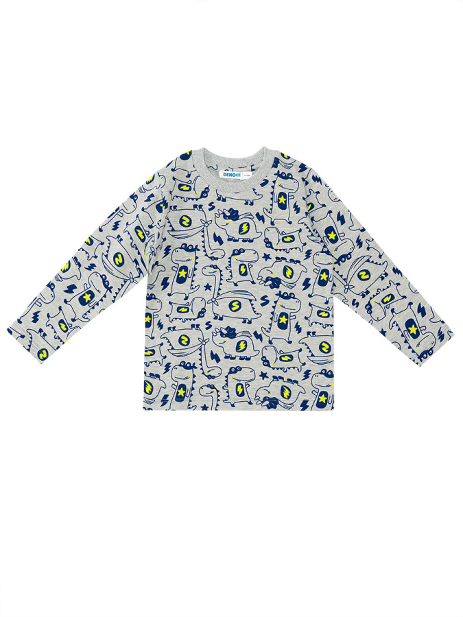 Süper Dino Erkek Bebek Gri Pijama Takımı - 4