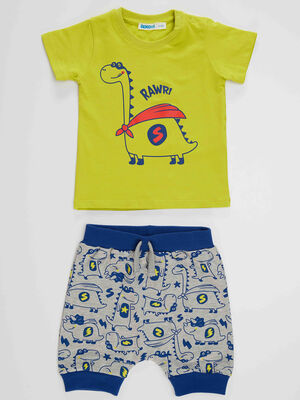 Super Dino Erkek Bebek T-shirt Kapri Şort Takım