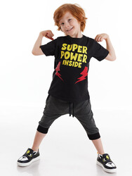 Super Power Erkek Çocuk T-shirt Kapri Şort Takım - Thumbnail