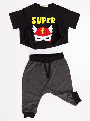 Super Power Erkek Çocuk T-shirt Kapri Şort Takım