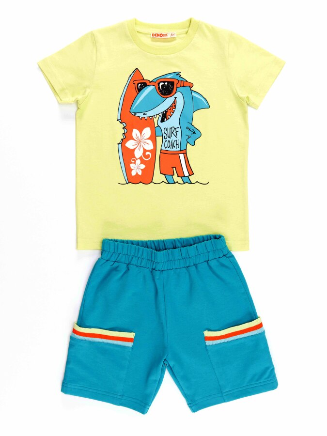 Surfer Shark Erkek Çocuk T-shirt Şort Takım - 3