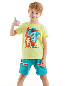 Surfer Shark Erkek Çocuk T-shirt Şort Takım - Denokids