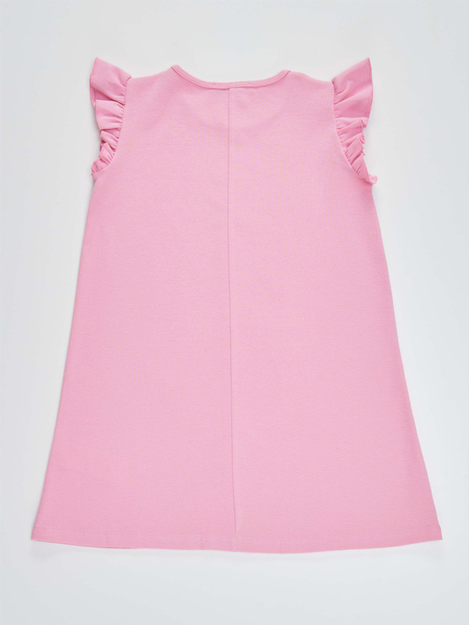Tavşanlı Fırfırlı Pamuklu Kız Çocuk Pembe Yazlık Elbise - 4