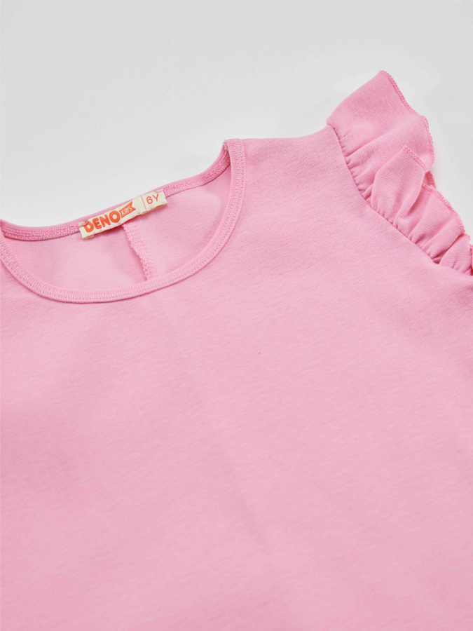 Tavşanlı Fırfırlı Pamuklu Kız Çocuk Pembe Yazlık Elbise - 5