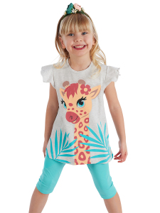 Fırfırlı Zürafa Kız Çocuk Yazlık T-Shirt Tayt Takım - Denokids