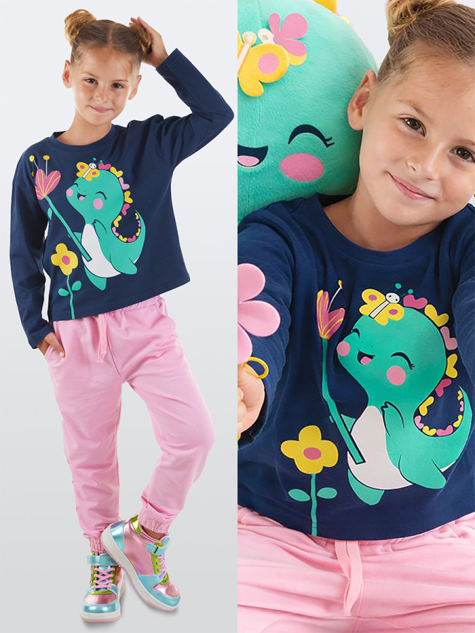 Sweet Dino Girl T-shirt&Pants Set - 1