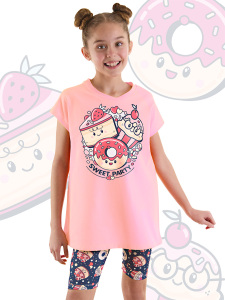 Sweet Party Kız Çocuk Yazlık Tunik T-shirt Tayt Takım - 1