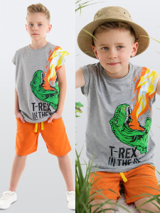 T-Rex Alev Erkek Çocuk Kolsuz Yazlık T-Shirt Şort Takım - MSHB&G