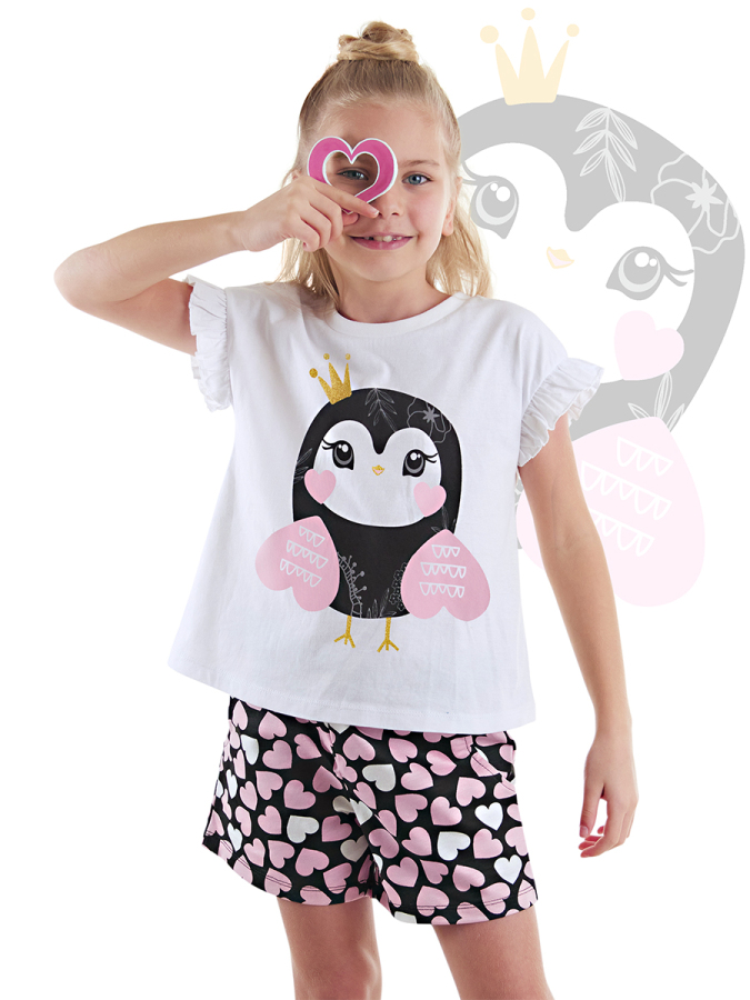 Kalpli Baykuş Kız Çocuk Yazlık T-shirt Şort Takım - 1