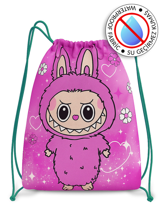 Tatlı Hayvancık Su Geçirmez Kız Çocuk Yeşil İpli Sırt - Plaj Çantası - 1