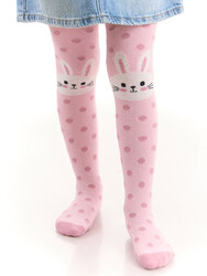 Tavşan Kız Puantiyeli Kalın Pembe Külotlu Çorap - Thumbnail