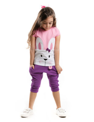 Tavşan Tozluklu Kız Çocuk T-shirt Kapri Şort Takım - 1