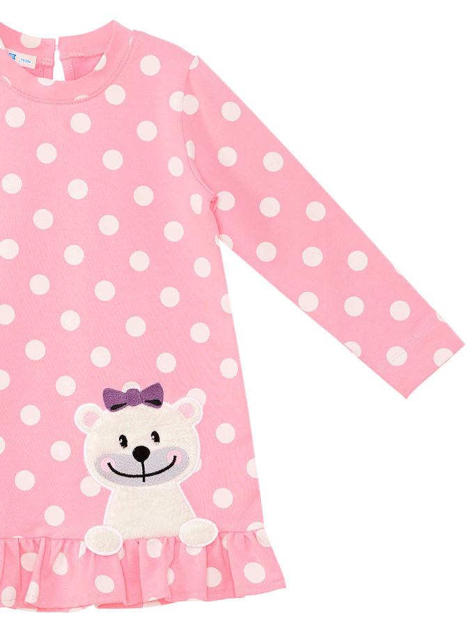 Teddy Bear Baby Girl Dotted Pink Dress - 4