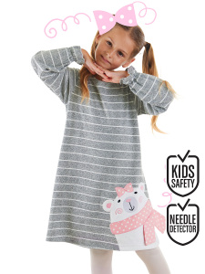 Teddy Bear Girl Grey Striped Dress - Denokids