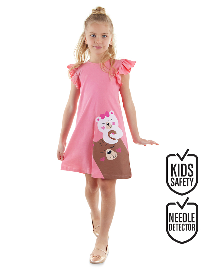 Teddy bear Girl Pink Jersey Dress - 1